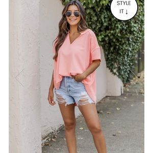 Peach raw hem blouse